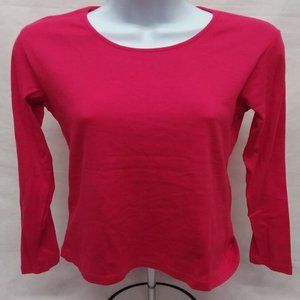Women's Medium Body Candy Long Sleeve Solid Pink Round Neck T-Shirt